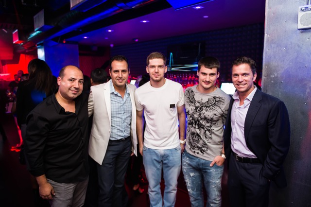 Soundcheck co-owners Pete Kalamoutsos and Antonis Karagounis with Washington Capitals players and Win Sheridan by Joy Asico