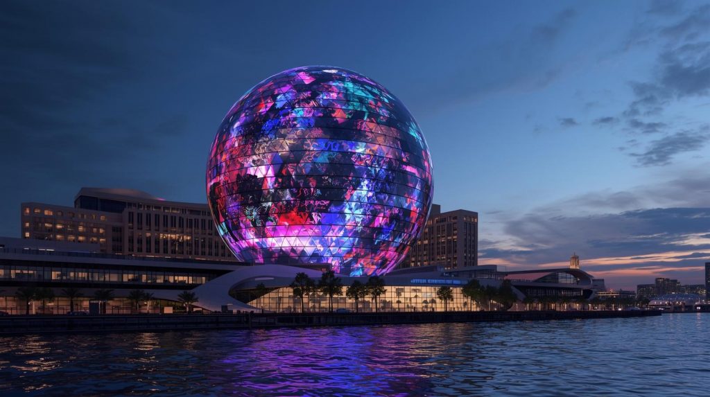 abstract image of a mini-Sphere like that in Las Vegas, but in national harbor near DC