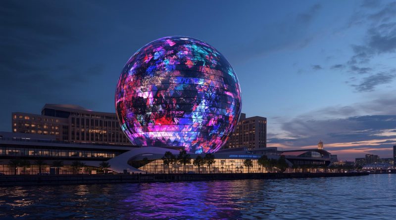 abstract image of a mini-Sphere like that in Las Vegas, but in national harbor near DC