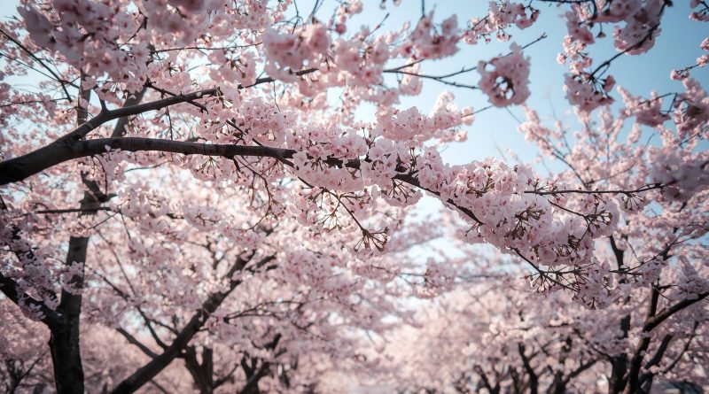 Horizontal picture of cherry blossom trees